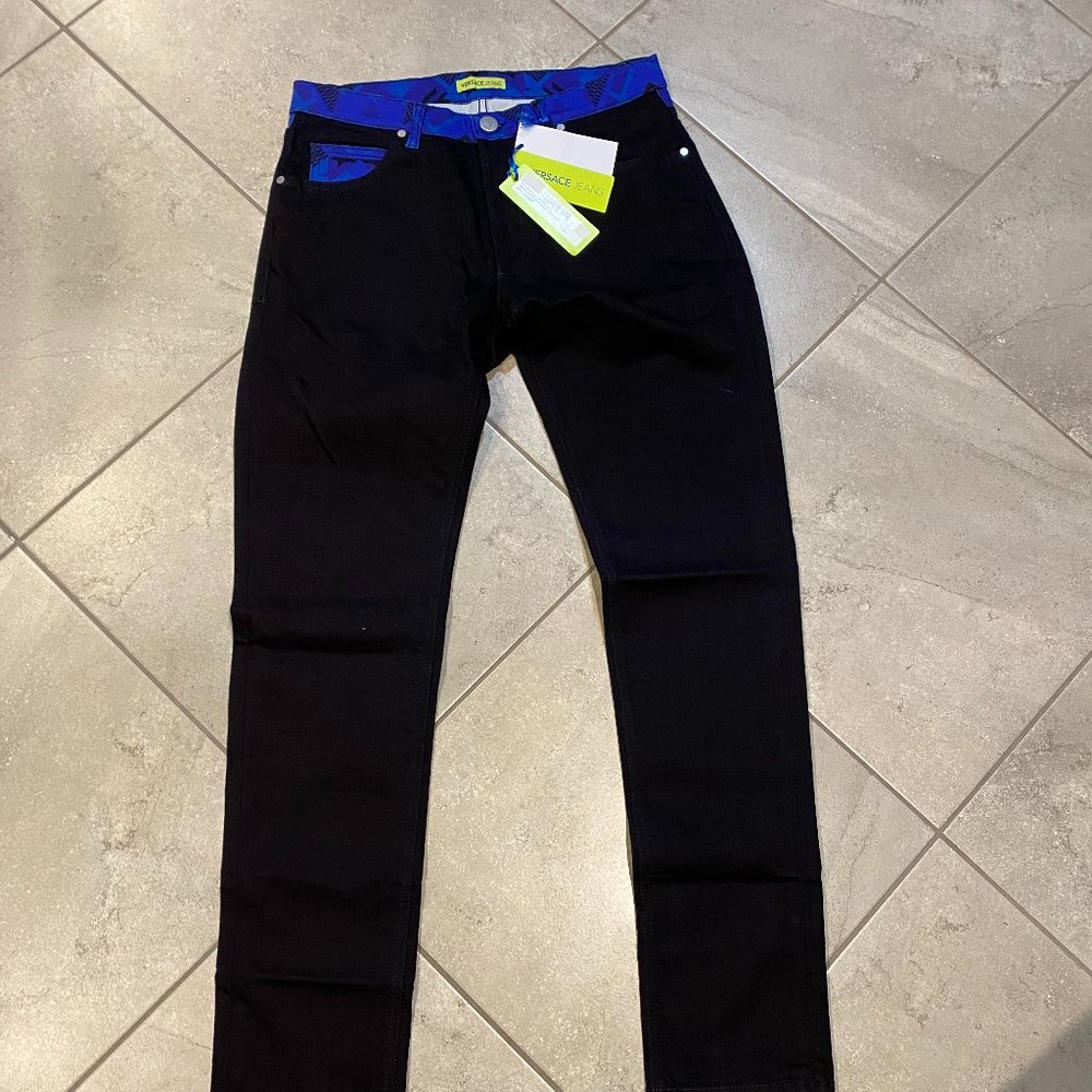 New Versace Jeans VJ Men's Blue Black Skinny Jeans